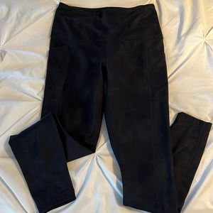 Black and gray camo, fleece lined leggings w/ pockets